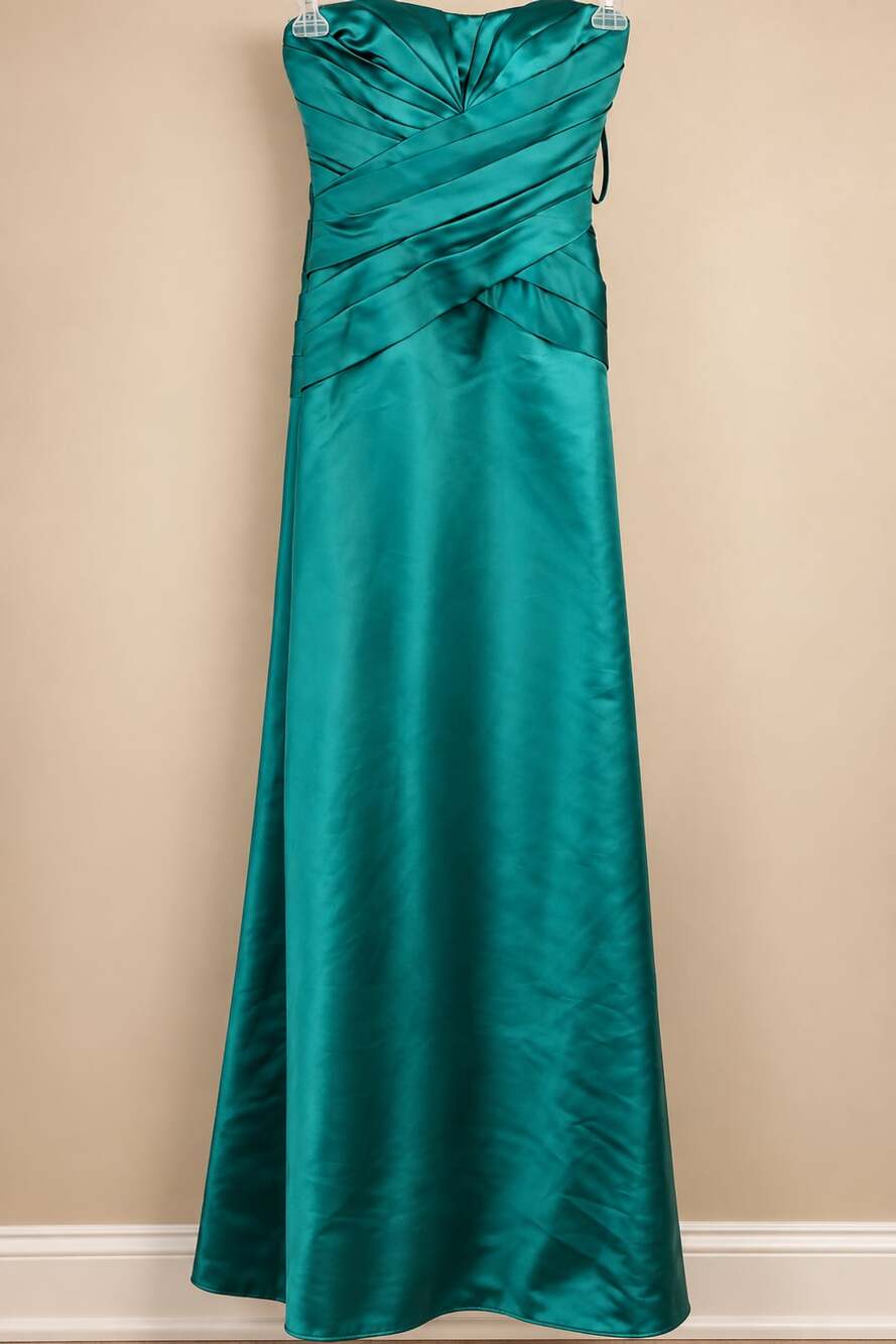 Priscilla of Boston Size 4 Teal Satin Strapless Maxi Gown Y2K Formal Dress